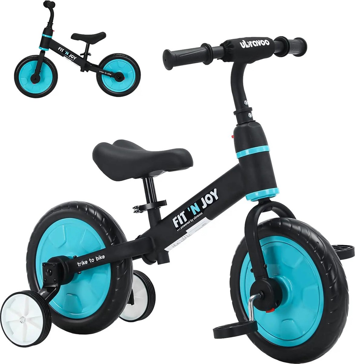 Loopfiets - 4-in-1 - Kinderfiets - Peuterfiets - Maximaal Gewicht 30kg - Geschikt voor Kinderen 2 tot 5 Jaar - Blauw/Zwart