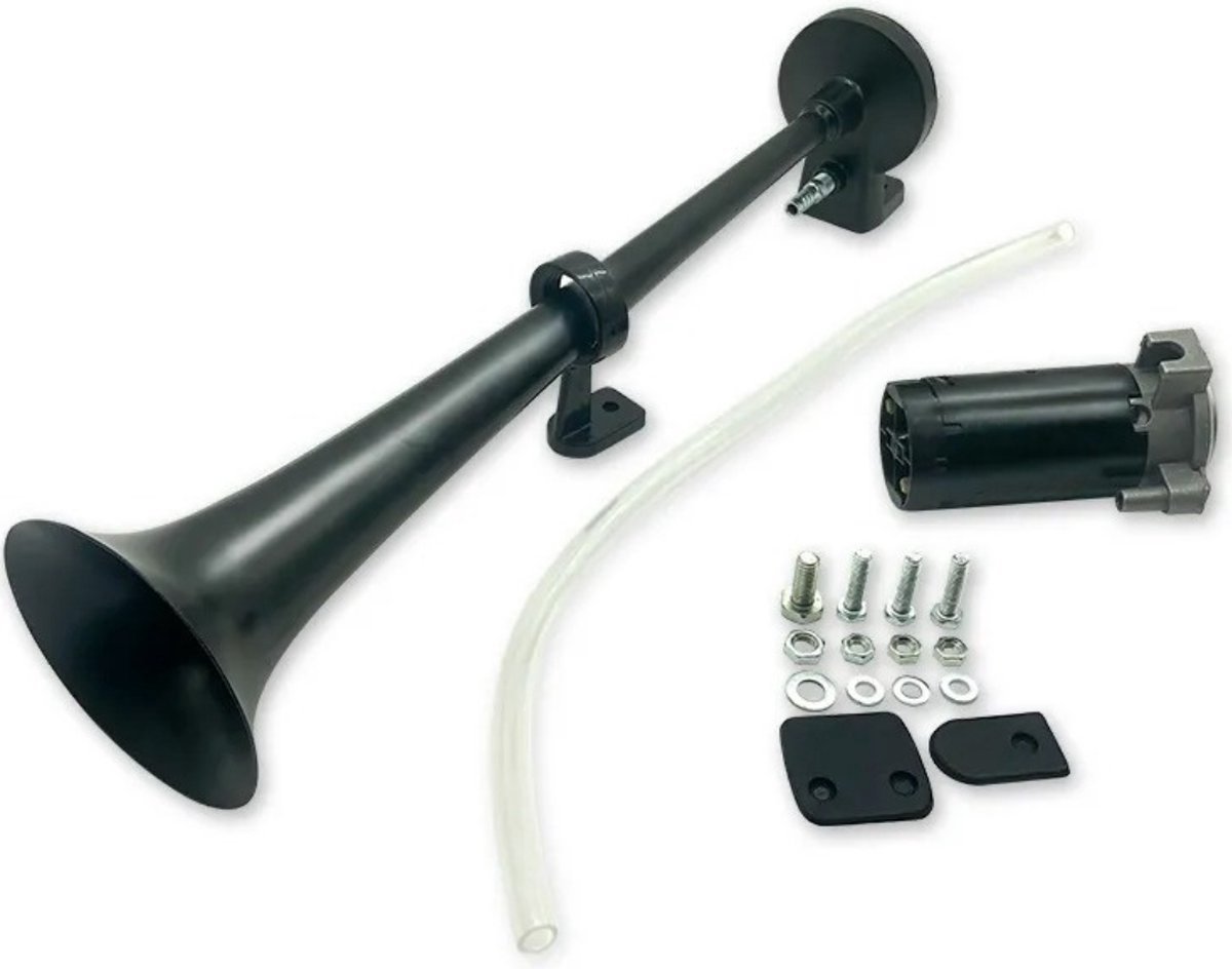 Luchthoorn - Luchthoorn 12 Volt - Toeter - Luchthoorn met Compressor - Luchthoorn 12 Volt Compressor - Trompet Geluid - Zwart