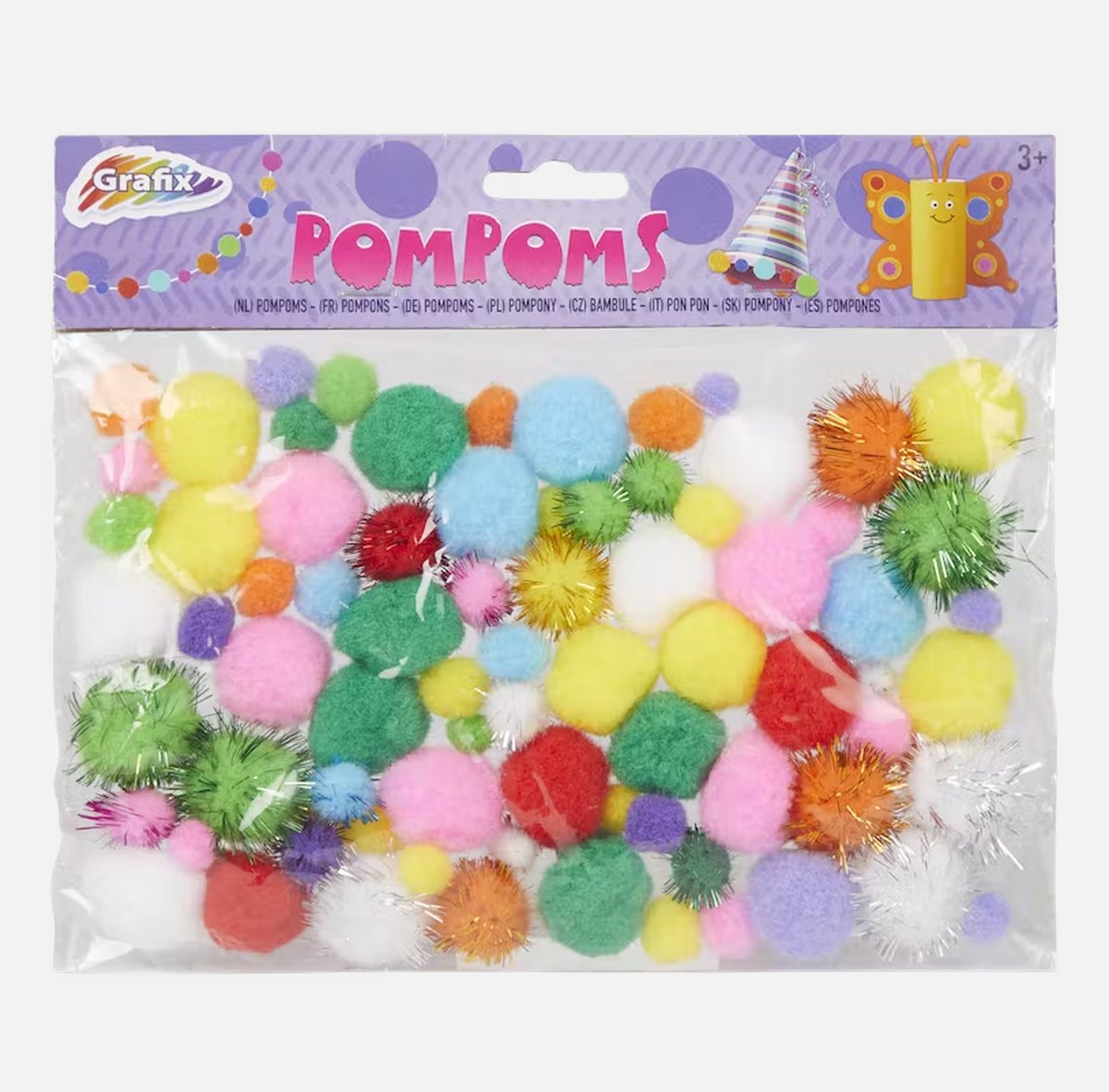 150 stuks - Knutsel Pompoms - Diverse kleuren - Glitter pompoms - Gekleurde pom-poms - Pom-Poms - Grafix - Knutselen - Decoratie - Gekleurde balletjes 150stuks -