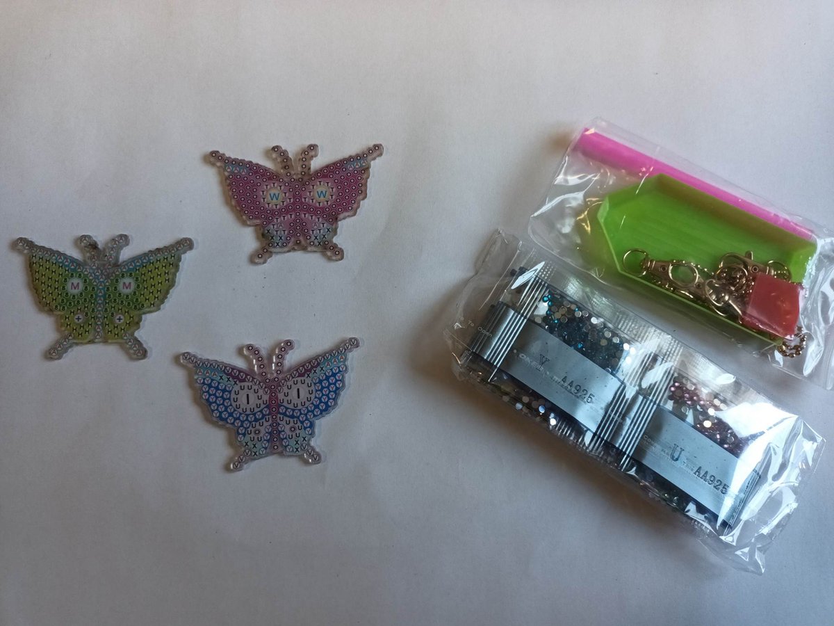 Diamond Painting Sleutelhangers - Maak zelf de Mooiste sleutelhanger - Vlinders - 3 Stuks