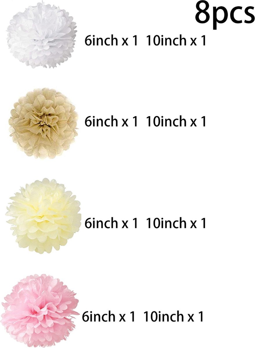 8 Stuks - Papieren Pom Pom Bloem Decoratie - Voor Thuis, Tuin - Verjaardag - Bruiloft - Verloving - Festival Decoratie - Decoratie - Verjaardag