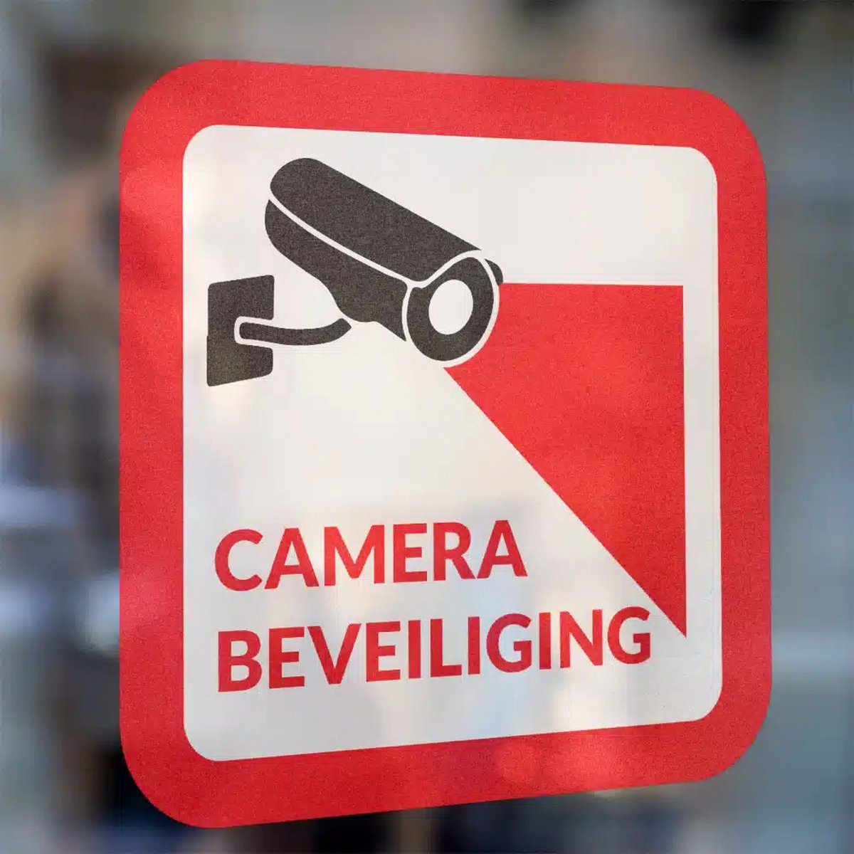 Camera Beveiligingssticker Rood - Set van 3 Stickers - 6 x 6 cm