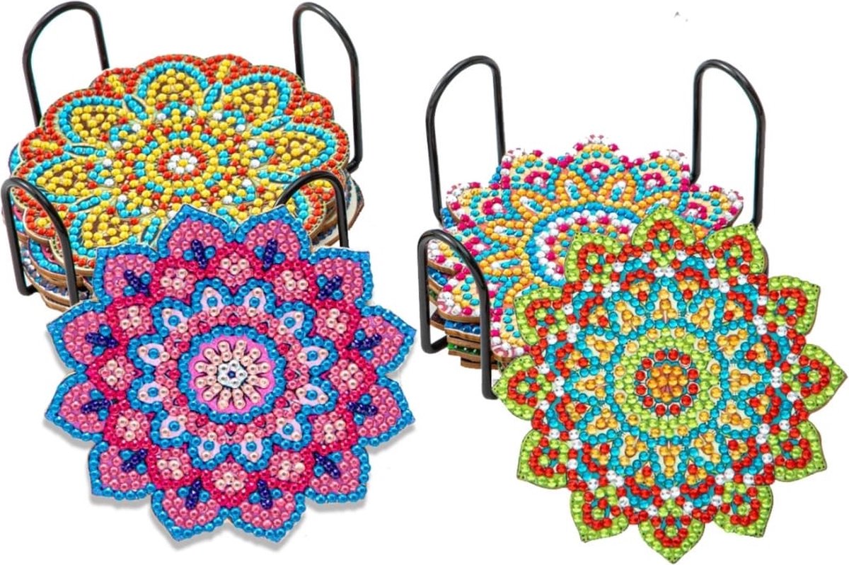 Diamond painting onderzetters - 6 stuks - Met kleur diamanten bling - Mandala - Diamond painting volwassenen - Hobby - Knutselen - Vrije tijd - Puzzel