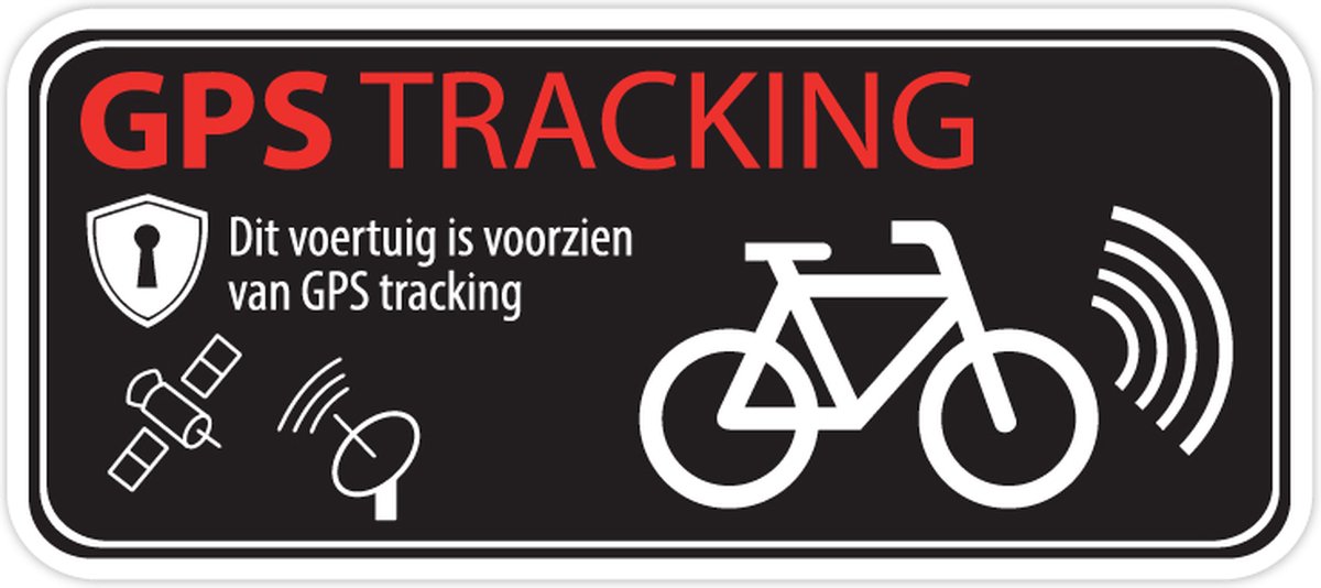 Fiets GPS Tracking Breed Zwart Sticker - Set van 3 Stickers - 8 x 3,5 cm