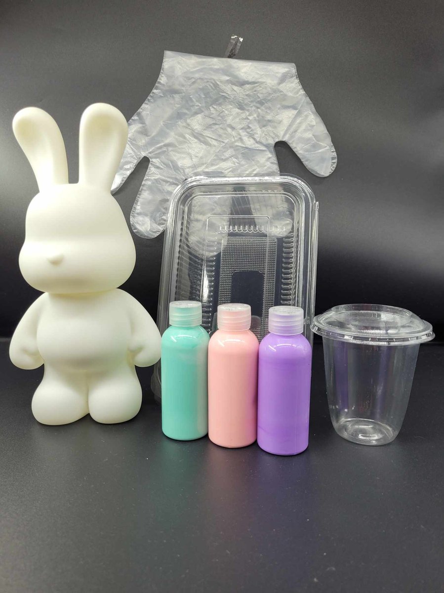 Konijn overgieten met verf - Maak je eigen kunstwerk - Schattig Konijn 22 cm - Set 2 - Pastel Tinten