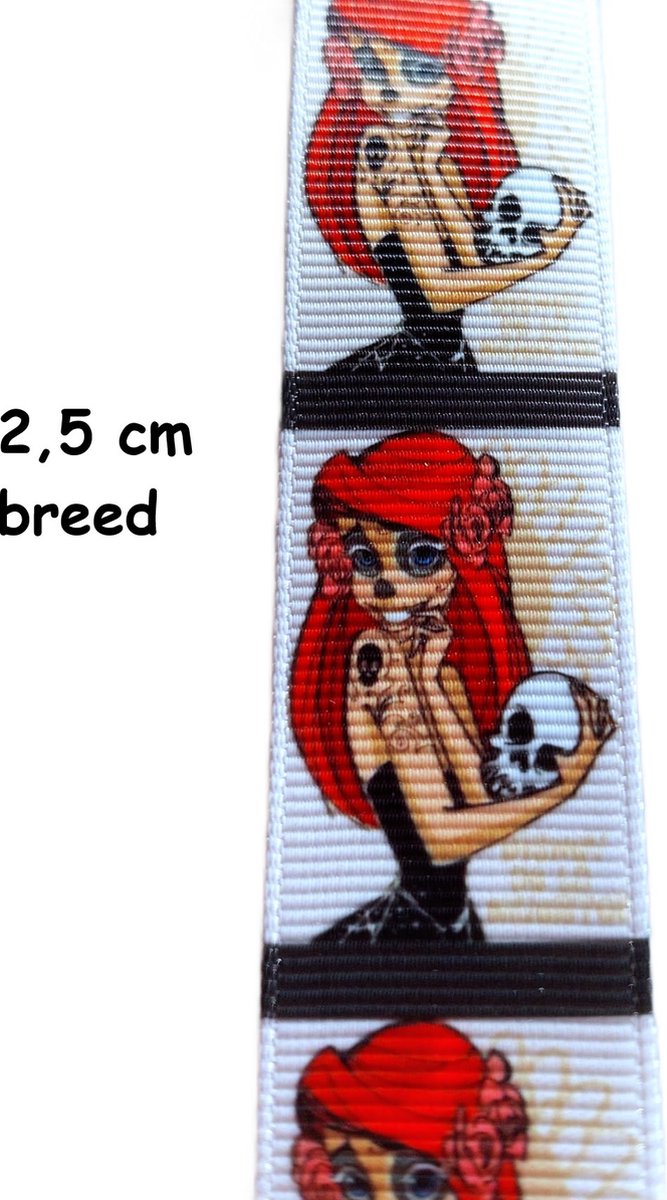 Lint - Grosgrain lint - Skull - Vrouw - 25 mm breed 5 m - Polyester lint - Ribbon - Sierlint - Hobby lint - Decoratie lint - Day of the dead