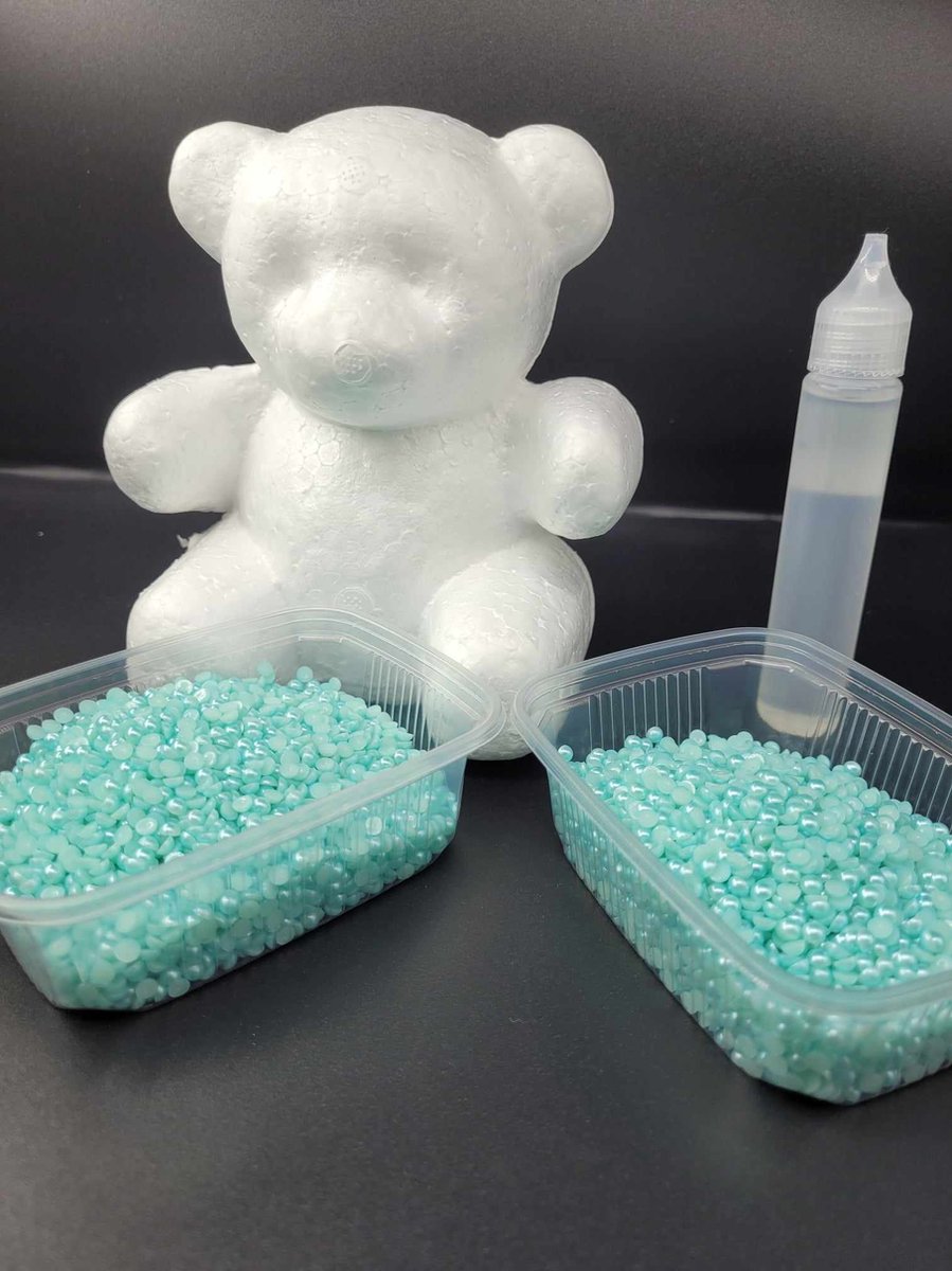 Parel beer - Beer om parels op te plakken - Beer - Creeer je eigen beer - 15 cm - Parels 4 mm - Volledig pakket - Baby blauw