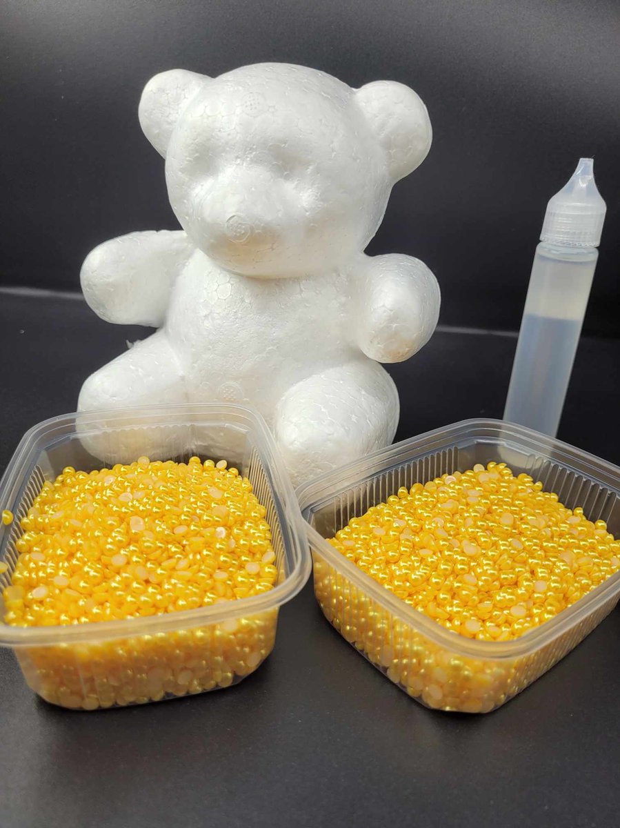 Parel beer - Beer om parels op te plakken - Beer - Creeer je eigen beer - 15 cm - Parels 4 mm - Volledig pakket - Oranje