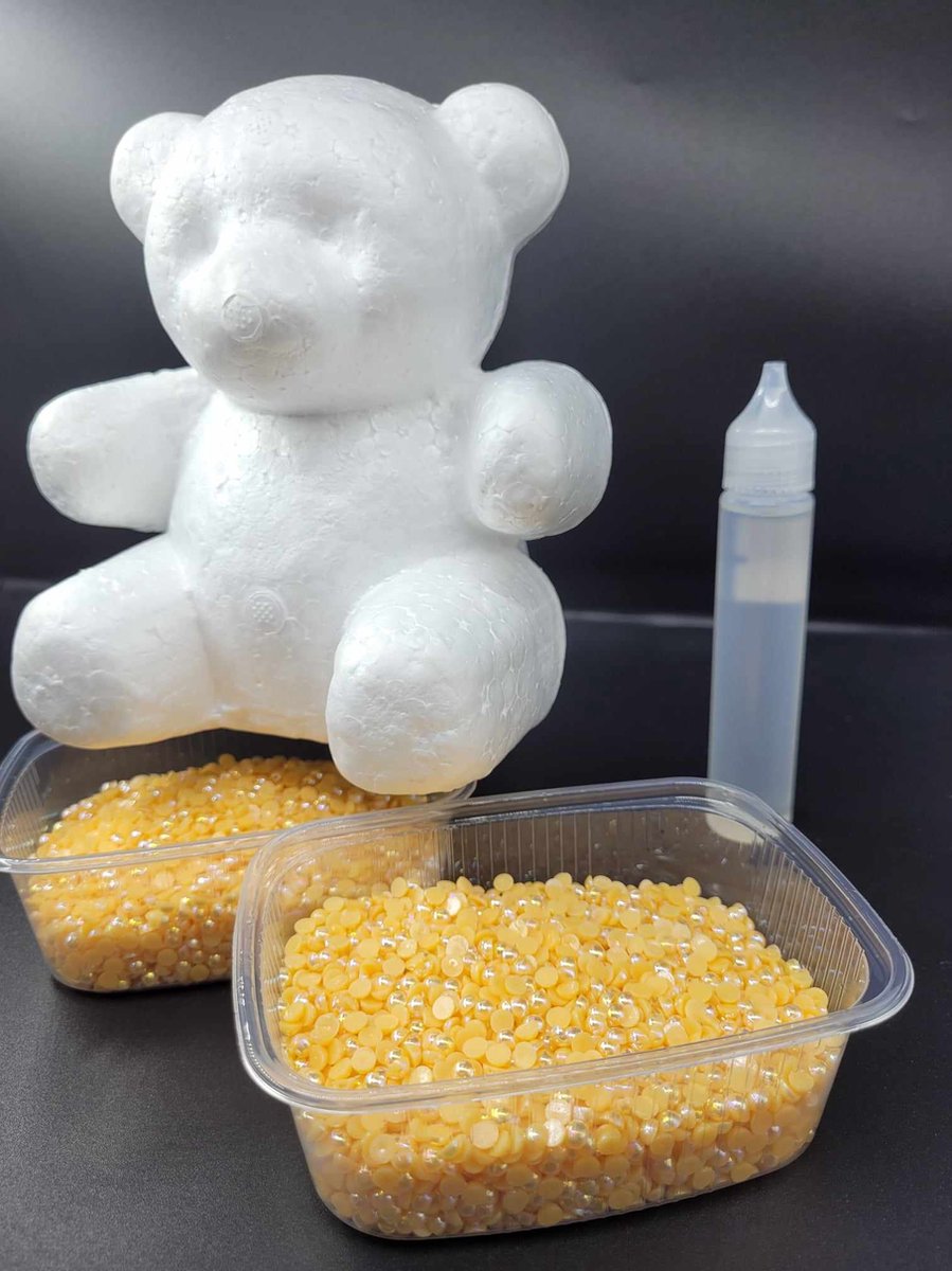 Parel beer - Beer om parels op te plakken - Beer - Creeer je eigen beer - 15 cm - Parels 4 mm - Volledig pakket - Parelmoer licht oranje