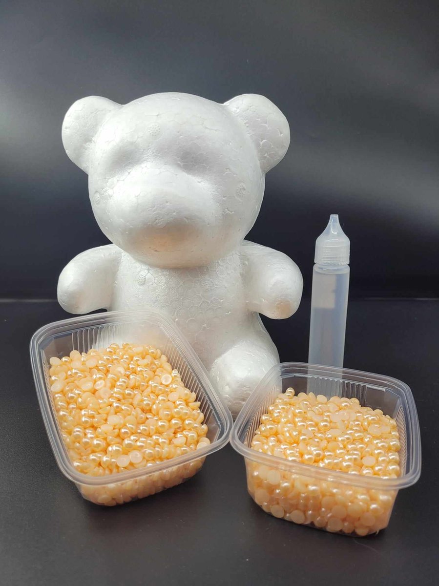 Parel beer - Beer om parels op te plakken - Beer - Creeer je eigen beer - 18 cm - Volledig pakket - Parelmoer Zalmroos