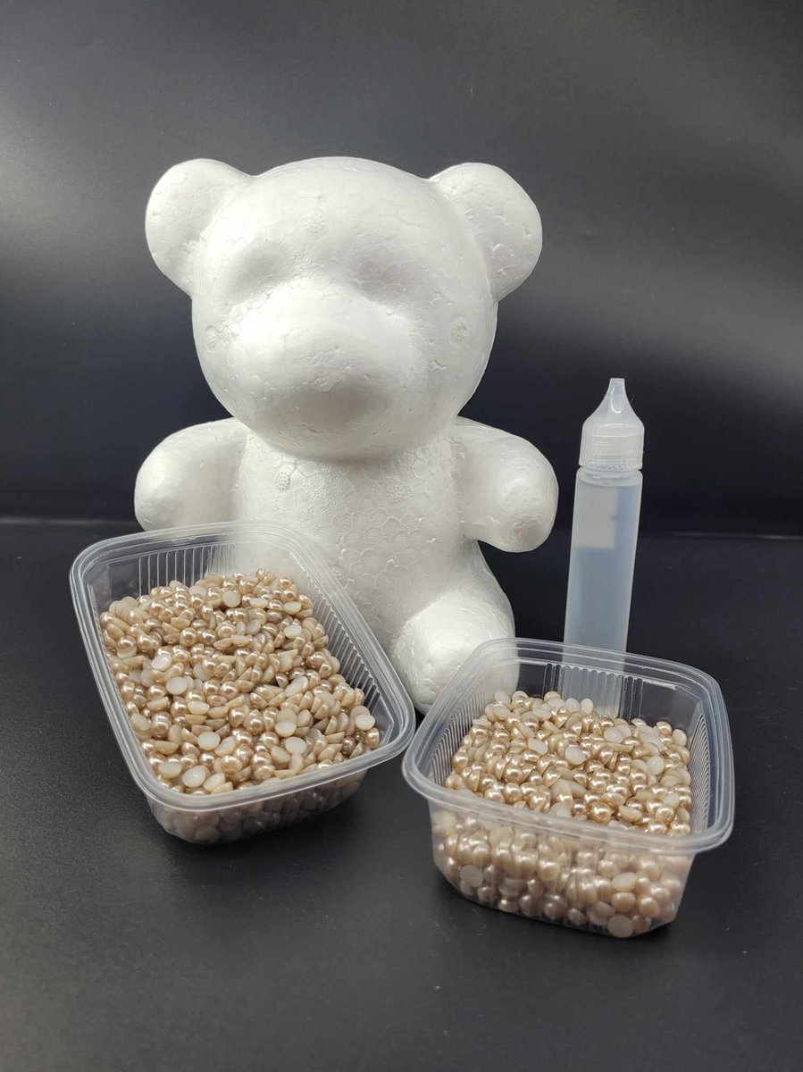 Parel beer - Beer om parels op te plakken - Beer - Creeer je eigen beer - 18 cm - Volledig pakket - Taupe kleurig
