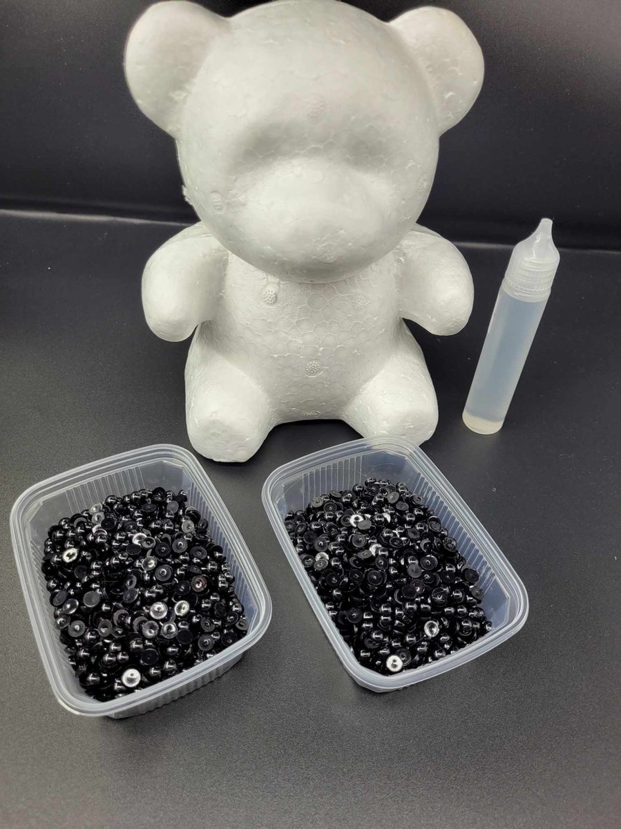 Parel beer - Beer om parels op te plakken - Beer - Creeer je eigen beer - 18 cm - Volledig pakket - Zwart