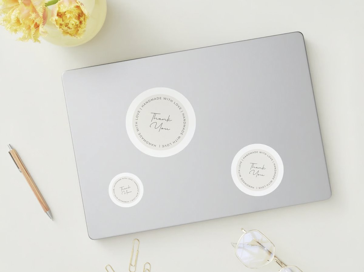 Sluitzegel, Beige Minimalist Small Business Sticker 60 stuks